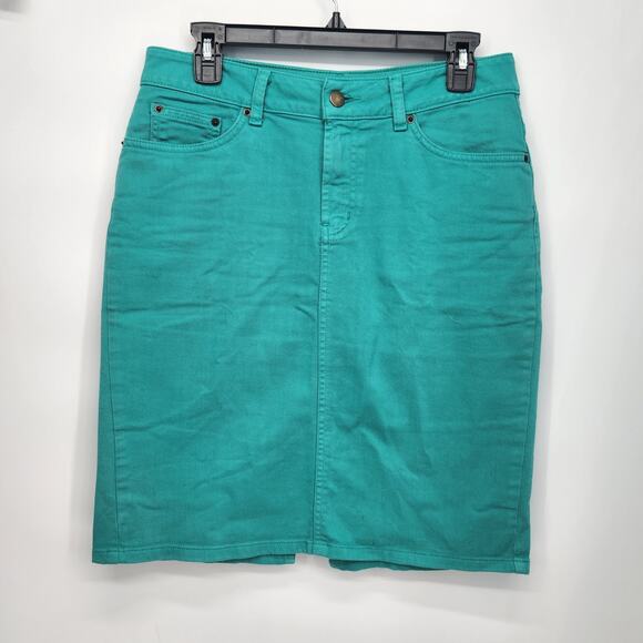 Garnet Hill Turquoise Denim Pencil Classic Mini Jean Skirt Women's 8 - Picture 1 of 8